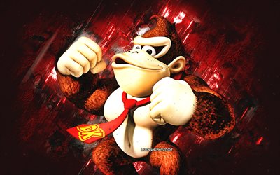 Donkey Kong, Super Mario, Mario Party Star Rush, personnages, fond de pierre rouge, personnages principaux de Super Mario, Donkey Kong Super Mario