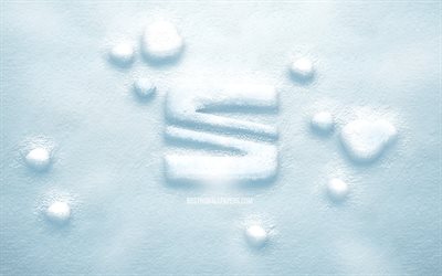 Seat 3D snow logo, 4K, creative, Seat logo, snow backgrounds, Seat 3D logo, cars brands, Seat