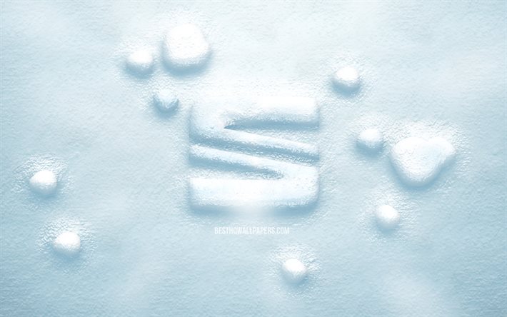 Seat logo neige 3D, 4K, cr&#233;atif, logo Seat, arri&#232;re-plans de neige, logo Seat 3D, marques de voitures, Seat
