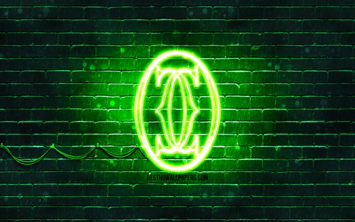 ダウンロード画像 カルティエグリーンのロゴ 4k 緑のブリックウォール カルティエのロゴ ファッションブランド カルティエネオンロゴ カルティエ フリー のピクチャを無料デスクトップの壁紙