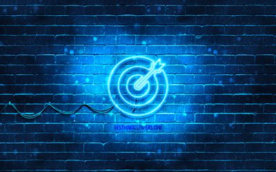 Goal neon icon, 4k, blue background, neon symbols, Goal, creative, neon icons, Goal sign, business signs, Goal icon, business icons