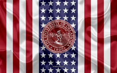 University of Oklahoma Emblem, American Flag, University of Oklahoma logo, Norman, Oklahoma, USA, University of Oklahoma