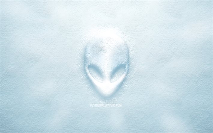 Alienware 3D snow logo, 4K, creative, Alienware logo, snow backgrounds, Alienware 3D logo, Alienware