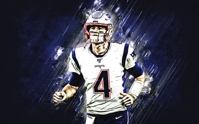 Jarrett Stidham, New England Patriots, NFL, American football, blue stone background, National Football League
