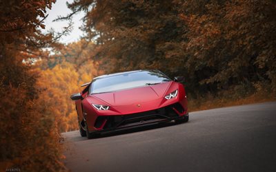 Lamborghini Huracan, 2017, supercar, red Huracan, autumn, Italian sports cars, Lamborghini
