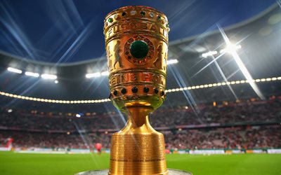 4k, German football cup, trophy, gold cup, Bundesliga, football, stadium, German Football Union