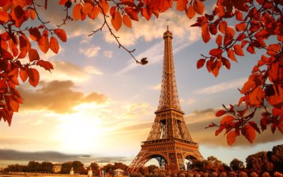 Torre Eiffel, Parigi, Autunno, Senna, attrazioni di Parigi, in Francia, in strutture di ingegneria