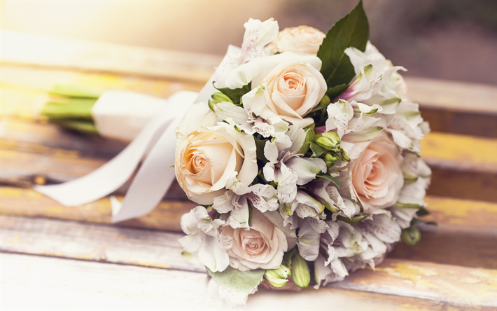bouquet de mariage, 4k, de violet, de roses, bouquet de la mari&#233;e, mariage, roses