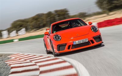 Porsche 911 GT3, 2018 cars, supercars, Lava Orange, german cars, Porsche