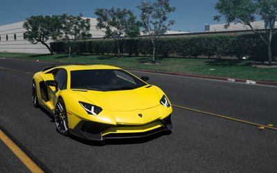 Lamborghini Aventador, 2017, sport car, yellow Aventador, tuning Aventador, Italian cars, Rotiform DVO, Lamborghini