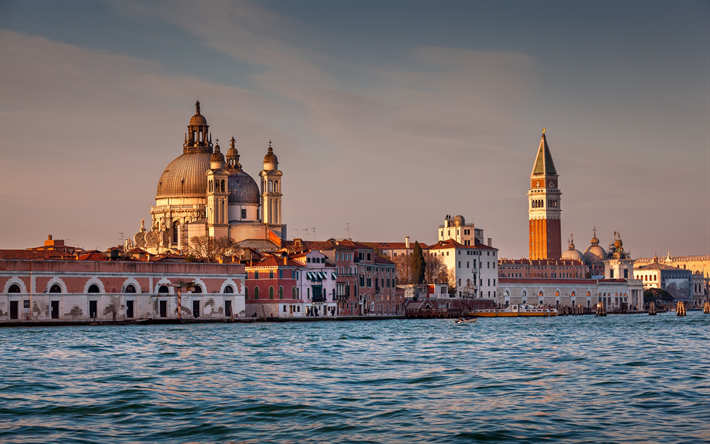 Venice, Santa Maria della Salute, Church, sunset, Venice attractions, architecture, Italy