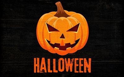 Halloween, pumpkin, autumn holiday, Halloween concepts, wooden background