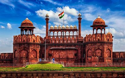 Red Fort, 4k, indian landmarks, Delhi, Asia, India