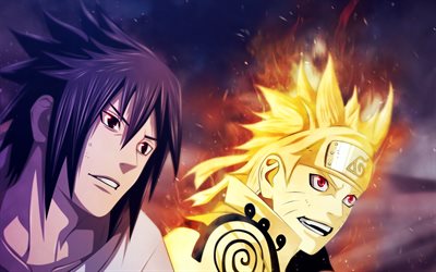 Sasuke Uchiha, Naruto Uzumaki, manga, artwork, Naruto