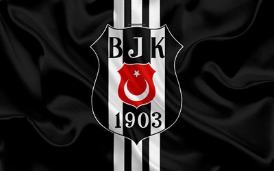 Beşiktaş JK, siyah ipek bayrak, logo, beyaz &#231;izgiler, T&#252;rk Futbol Kul&#252;b&#252;, ipek doku, sanat, yaratıcı, yakınında Yıldız Sarayı, İstanbul, T&#252;rkiye