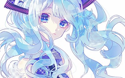 Hatsune Miku, Vocaloid, art muotokuva, siniset hiukset, kasvot, Japanilainen manga