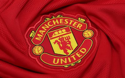 Manchester United FC, red fabric, emblem, Premier League, MU, England, logo, Man United, soccer, football