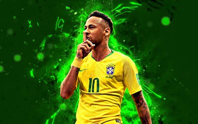Neymar, tavoite, neon valot, Brasilian Maajoukkueen, fan art, Coutinho, Neymar JR, jalkapallo, luova, jalkapallo t&#228;hte&#228;, Brasilian jalkapallojoukkue