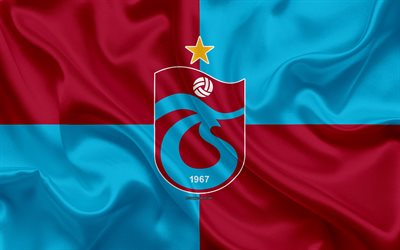 Trabzonspor, blue burgundy silk flag, logo, Turkish football club, art, emblem, silk texture, Trabzon, Turkey