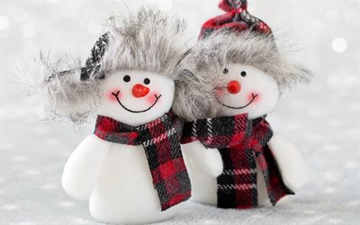 Snowmen, toys, snow, winter, New Year, Christmas