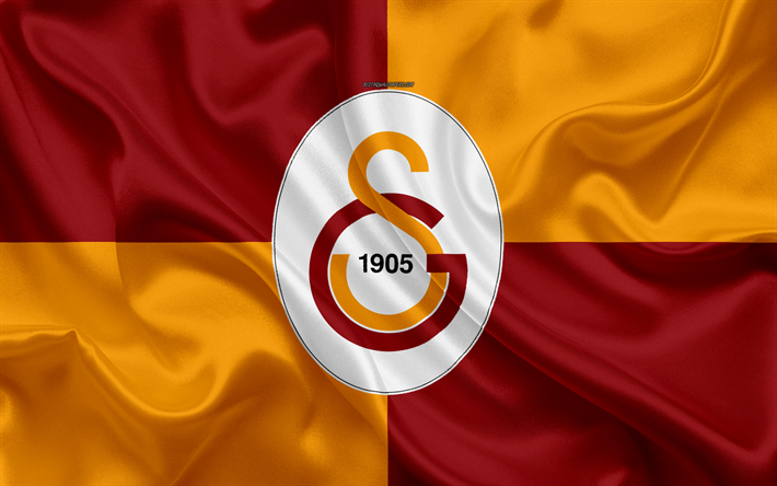 O Galatasaray SK, 4k, borgonha seda laranja bandeira, logo, Turco futebol clube, arte, criativo, Istambul, A turquia, futebol, textura de seda