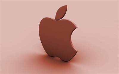 Apple brown logo, kahverengi arka plan, yaratıcı, Apple, minimal, Apple logosu, sanat, Apple 3D logo
