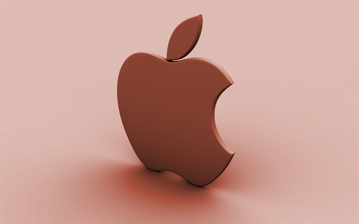Apple vit logo, brun bakgrund, kreativa, Apple, minimal, Apples logotyp, konstverk, Apple 3D-logotyp