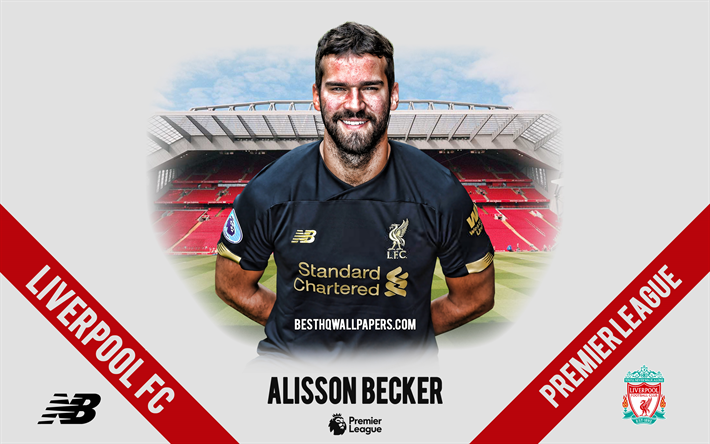 Alisson Becker, Liverpool FC, portrait, Brazilian footballer, goalkeeper, 2020 Liverpool uniform, Premier League, England, Liverpool FC footballers 2020, football, Anfield
