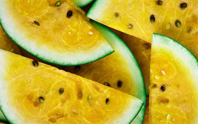 Yellow watermelon, fruits, berries, watermelon, background with yellow watermelon