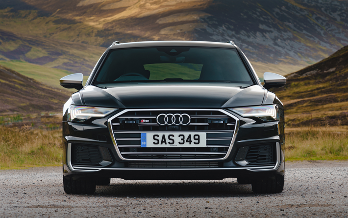 Audi S6, 4k, vista frontal, 2019 carros, carros de luxo, preto S6, 2019 Audi S6, carros alem&#227;es, Audi