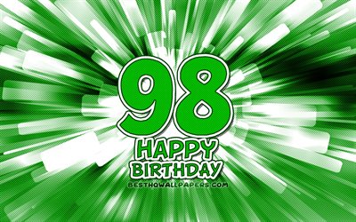 嬉しい98歳の誕生日, 4k, 緑色の線の概要, 誕生パーティー, 創造, 嬉しい98年に誕生日, 98誕生パーティー, 98お誕生日おめで, 漫画美術, 誕生日プ, 98歳の誕生日