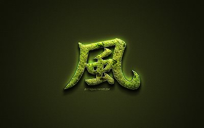 Kamikaze Kanji geroglifico, verde, floreale, simboli, Kamikaze Giapponese Simbolo, giapponese geroglifici, i Kanji Giapponese Simbolo per Kamikaze, di erba, di simboli, Kamikaze Giapponese carattere