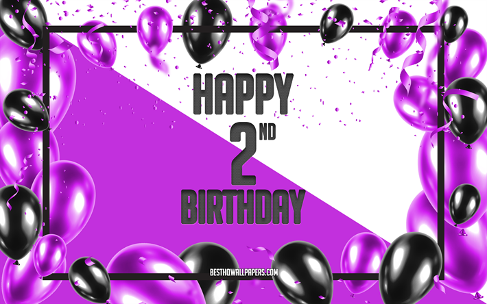 Happy 2nd Birthday, Birthday Balloons Background, Happy 2 Years Birthday, Purple Birthday Background, 2nd Happy Birthday, Purple Black Balloons, 2 Years Birthday, Colorful Birthday Pattern, Happy Birthday Background