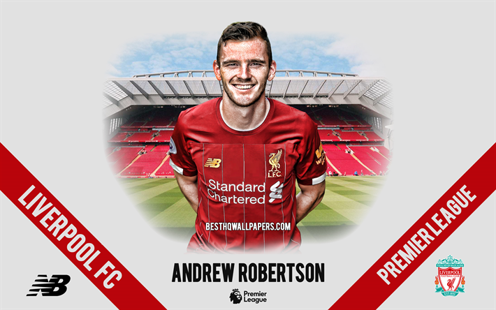 Andrew Robertson, Liverpool FC, portrait, Scottish footballer, defender, 2020 Liverpool uniform, Premier League, England, Liverpool FC footballers 2020, football, Anfield
