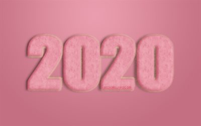 2020 fur background, fur letters, 2020 Pink Background, Happy New Year 2020, 2020 fur art, 2020 concepts, 2020 New Year