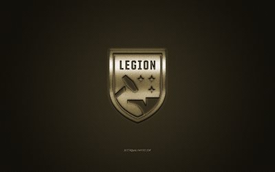 Birmingham Legion FC, American soccer club, USL Championship, golden logo, golden carbon fiber background, USL, football, Birmingham, Alabama, USA, Birmingham Legion logo, soccer