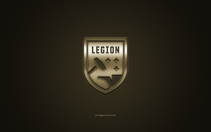 birmingham legion fc, american soccer club, usl-meisterschaft, goldenes logo, goldene carbon-faser-hintergrund, usl, fu&#223;ball, birmingham, alabama, usa, birmingham legion logo