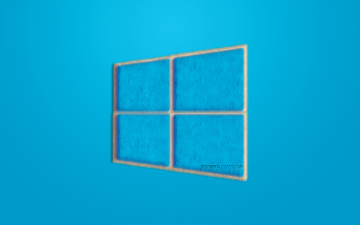 Windows 10 logo, blue fur logo, emblem, Windows 10, fur art, blue background, Windows