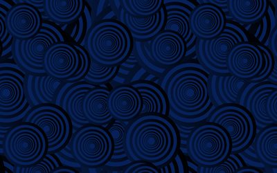 tumma sininen tekstuuri piireiss&#228;, sininen ympyr&#228; rakenne, retro tekstuuri, tumma luova tausta, sininen ympyr&#228; tausta