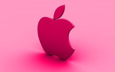 Apple purple logo, purple background, creative, Apple, minimal, Apple logo, artwork, Apple 3D logo