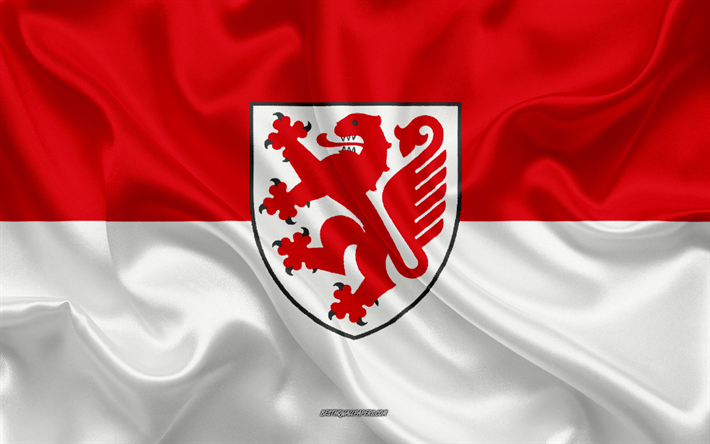 Brunswick Lippu, 4k, silkki tekstuuri, silkki lippu, Saksan kaupunki, Braunschweig, Saksa, Euroopassa, Lipun Braunschweig, liput saksan kaupungeissa