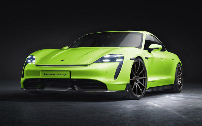 Hennessey, tuning, Porsche Taycan, supercars, 2019 bilar, gr&#246;na Taycan, 2019 Porsche Taycan, tyska bilar, Porsche