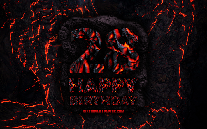 4k, Happy 28 Years Birthday, fire lava letters, Happy 28th birthday, grunge background, 28th Birthday Party, Grunge Happy 28th birthday, Birthday concept, Birthday Party, 28th Birthday