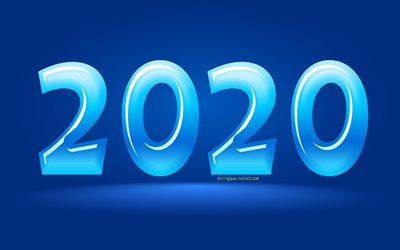 2020 blauen hintergrund, gl&#252;ckliches neues jahr 2020, blau cartoon 2020 hintergrund, 2020 neue jahr 2020 konzepte, blue 2020 weihnachten hintergrund