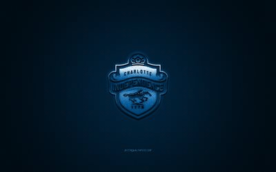 Charlotte Independence, American soccer club, USL Championship, blue logo, blue carbon fiber background, USL, football, Charlotte, North Carolina, USA, Charlotte Independence logo, soccer