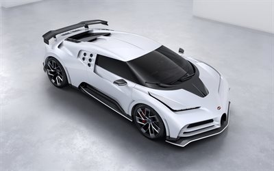 Bugatti Centodieci, 2020, 1600-hp hypercar, exterior, top view, hypercar, new white Centodieci, supercars, Bugatti