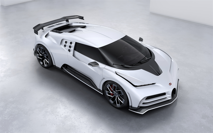 Bugatti Centodieci, 2020, 1600-hp hypercar, exterior, top view, hypercar, new white Centodieci, supercars, Bugatti