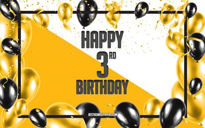 Happy 3rd Birthday, Birthday Balloons Background, Happy 3 Years Birthday, Yellow Birthday Background, 3rd Happy Birthday, Yellow Black Balloons, 3 Years Birthday, Colorful Birthday Pattern, Happy Birthday Background