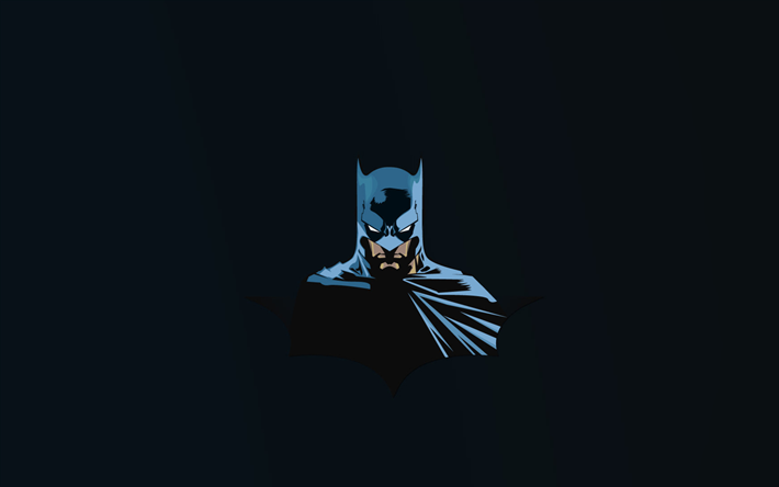 Batman, fondo azul, superh&#233;roes, m&#237;nimo, Bat-man, batman en la noche, Batman minimalismo