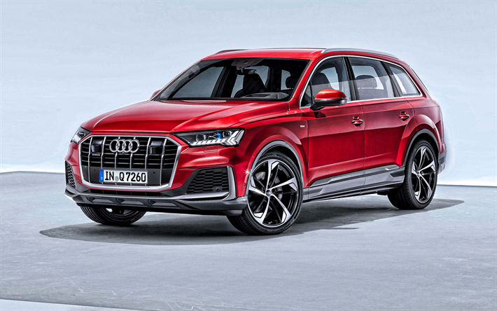 2020, Audi Q7, exterior, front view, luxury SUV, new red Q7, red SUV, German cars, Audi